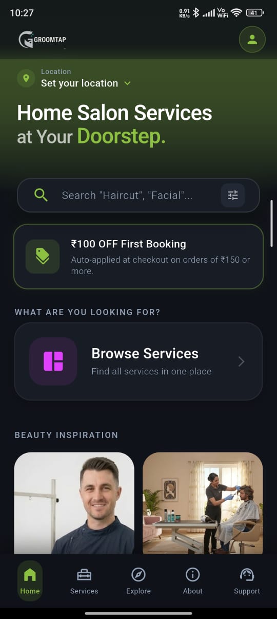 GroomTap mobile app screenshot